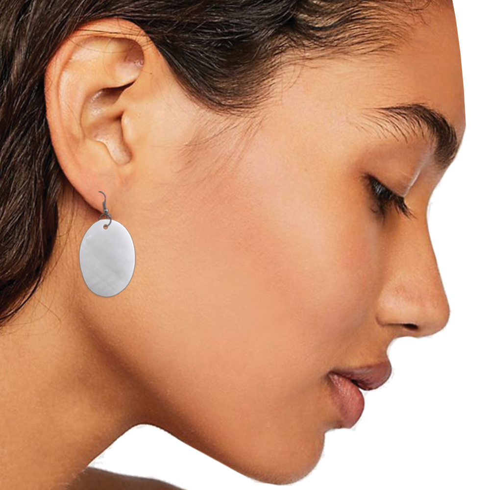 Bat Silhouette Shell Earrings (Oval)- One Pair