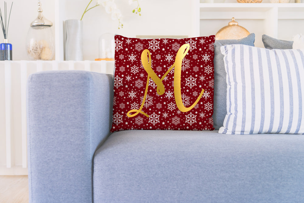 Initialed Red Snowflake Pillow