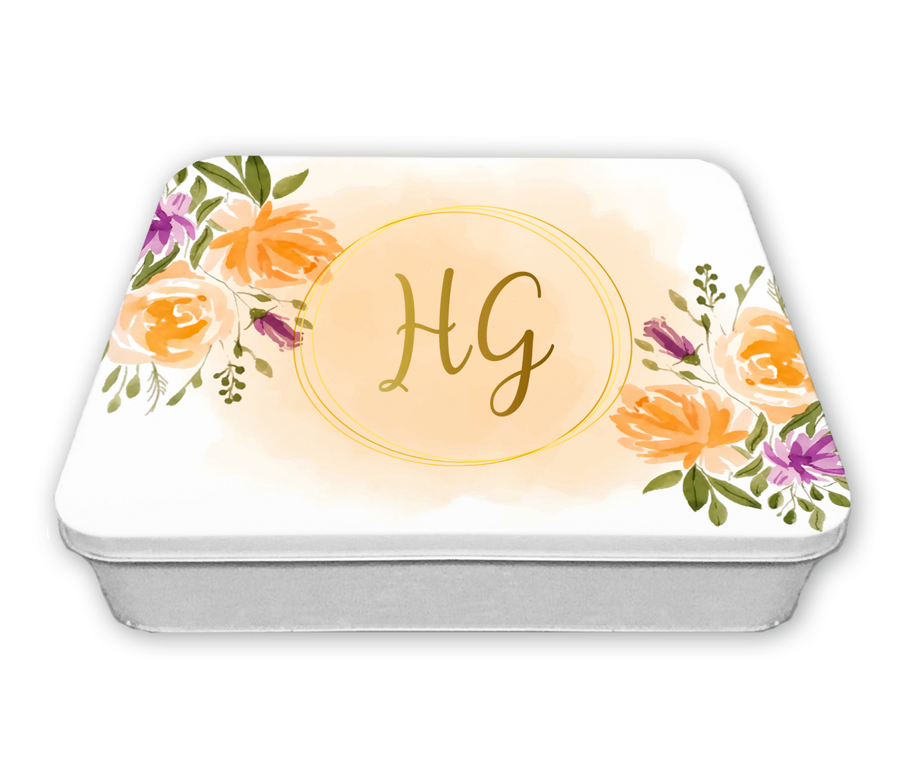 Floral and Gold Initialed Keepsake Tin
