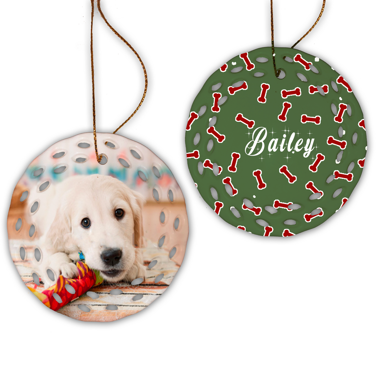 Two-Sided Puppy Love Open Work Porcelain Ornament