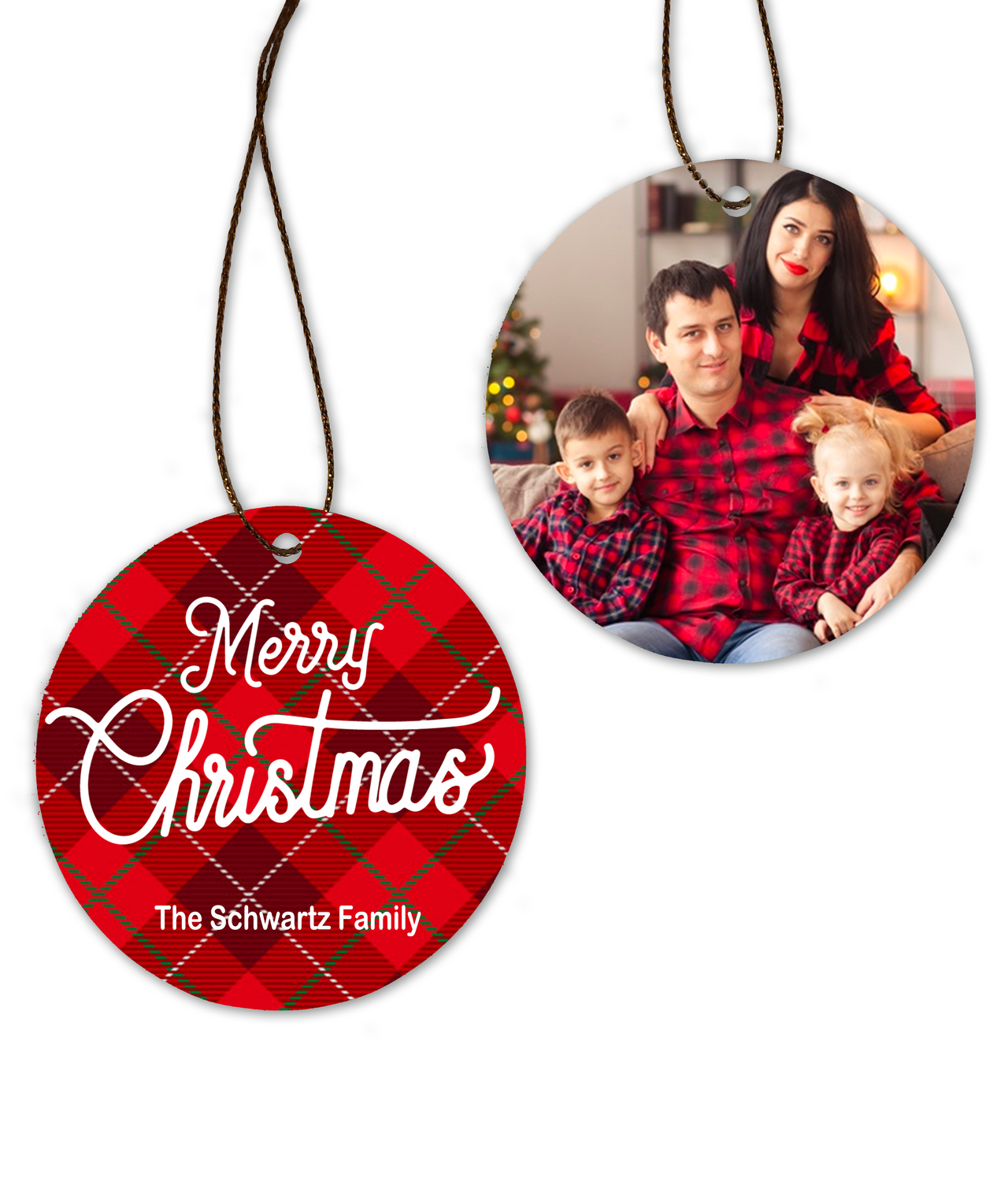 Two-Sided Flannel Family Personalized Porcelain Ornament