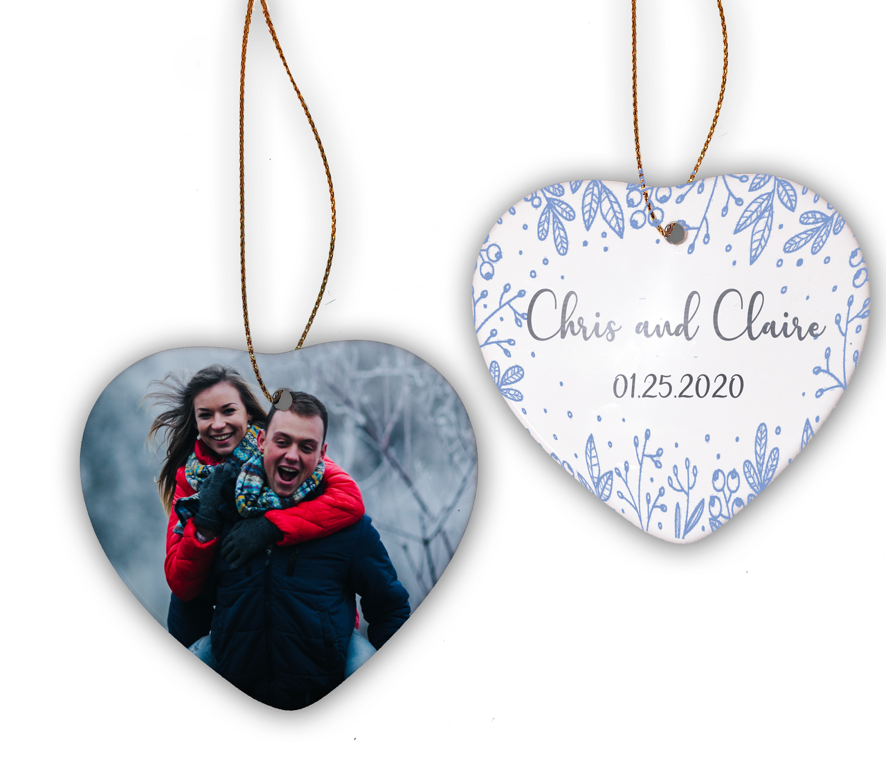 Two-Sided Heart Shaped Wedding Date Porcelain Ornament