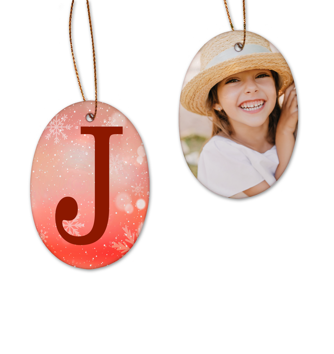Two-Sided Initial and Photo Porcelain Ornament