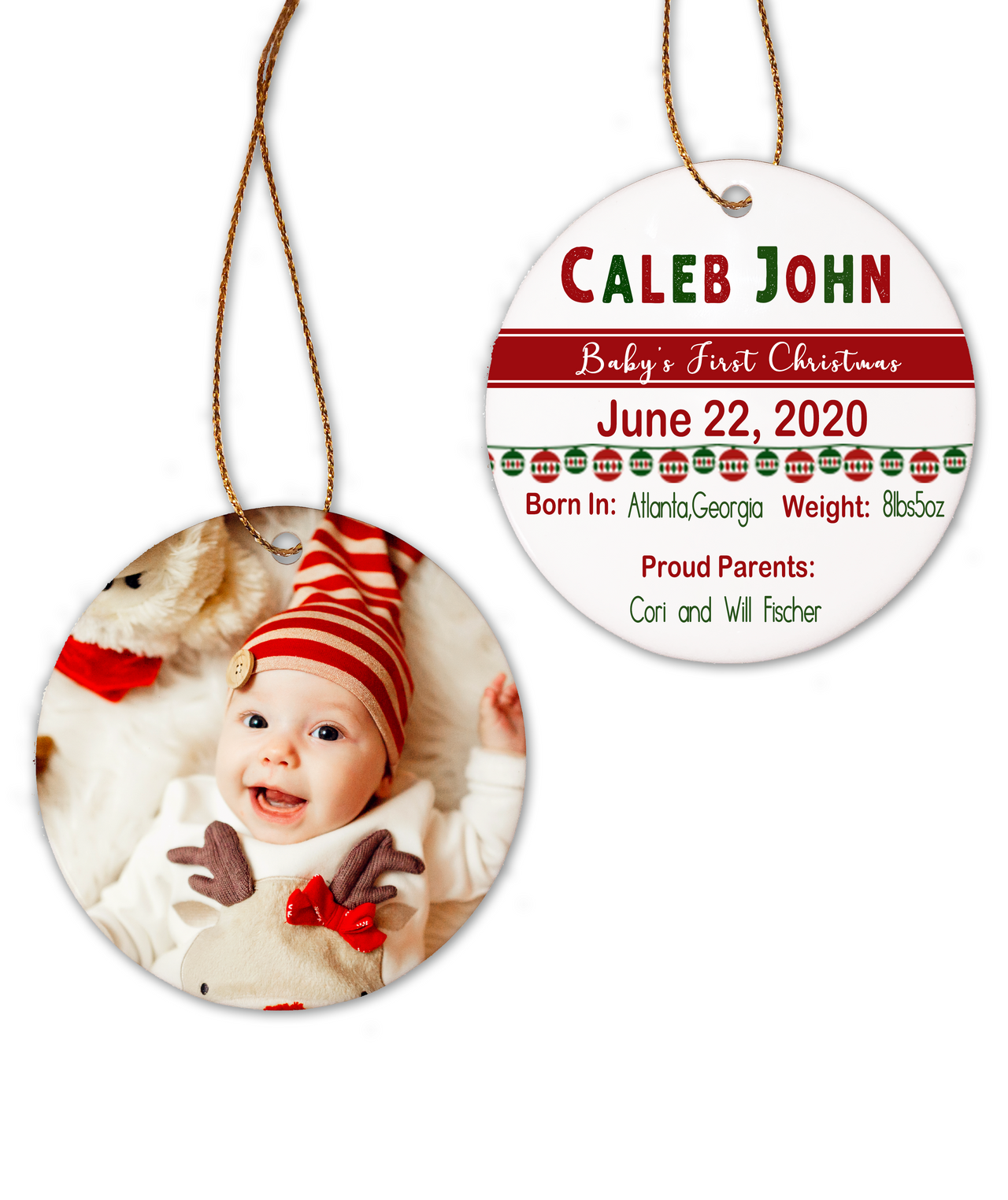 Custom Baby's First Christmas Round Porcelain Ornament (2-Sided)