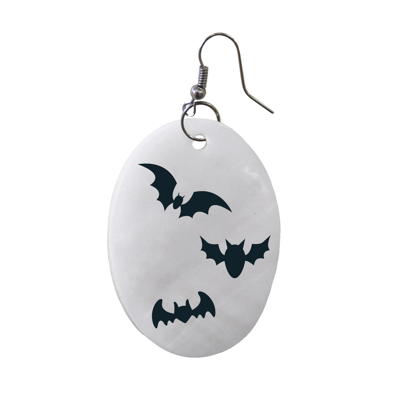 Bat Silhouette Shell Earrings (Oval)- One Pair