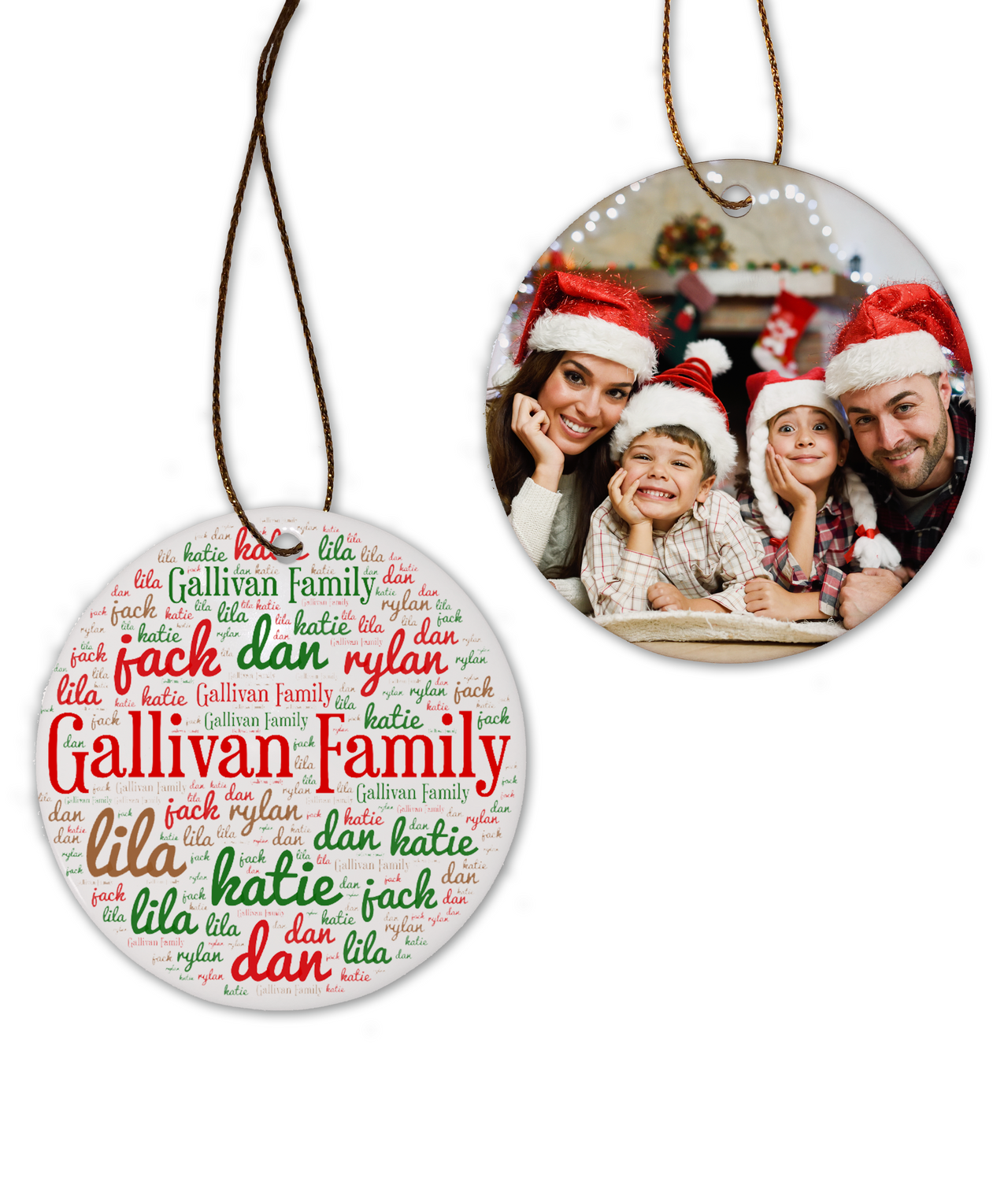 Family Name and Photo Round Porcelain Ornaments