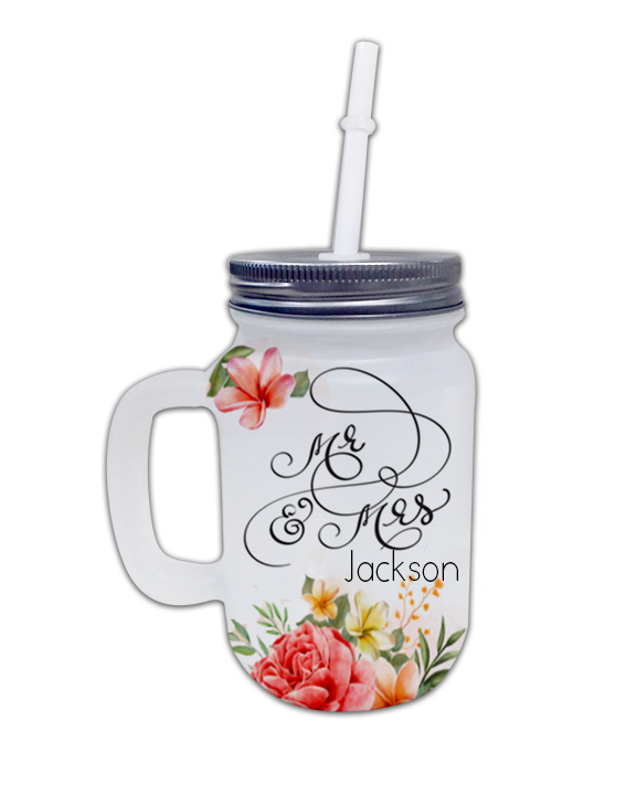 Floral Mr & Mrs Travel Mason Jar